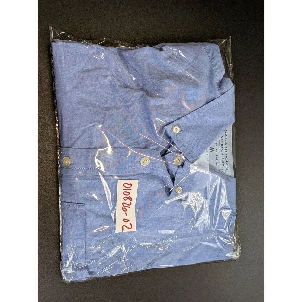 Banana Republic‎ Grant Slim Shirt Mens Medium Light Blue Luxe Stretch Poplin
